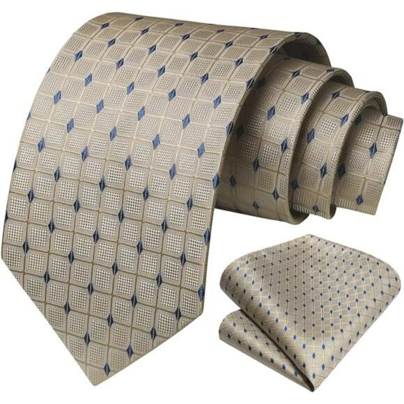 Plaid Tie and Pocket Square Set for Men Formal Wedding Business Necktie - Picture 2 of 7